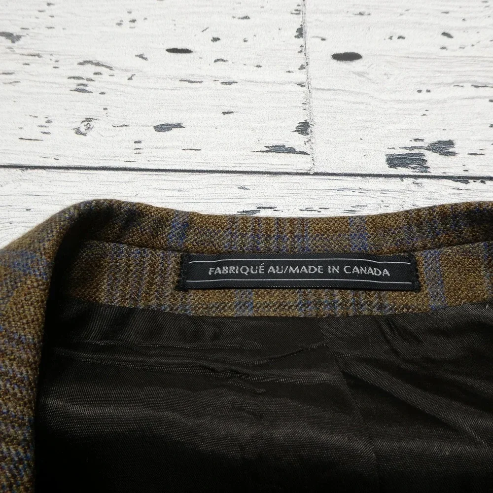 Linea Blazer Mens 46L Long Brown Plaid Wool Tweed Sport Coat Jacket Canada